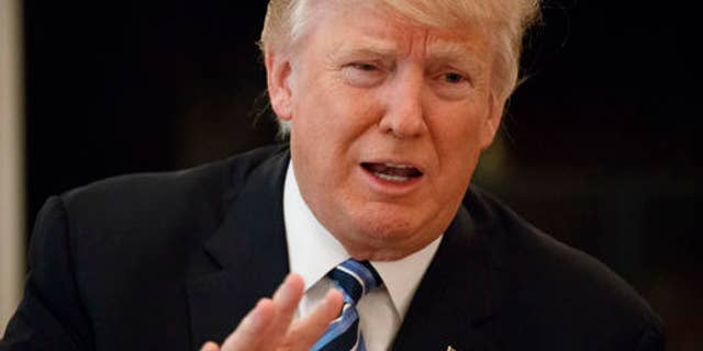 President Donald Trump speaks during a meeting with airline executives in the State Dining Room of the White House in Washington, Thursday, Feb. 9, 2017.