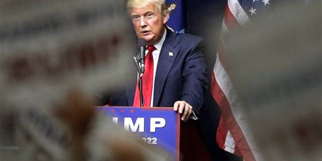 Republican presidential candidate Donald Trump speaks during a campaign rally, Wednesday, April 6, 2016, in Bethpage, N.Y. (AP Photo/Julie Jacobson)
