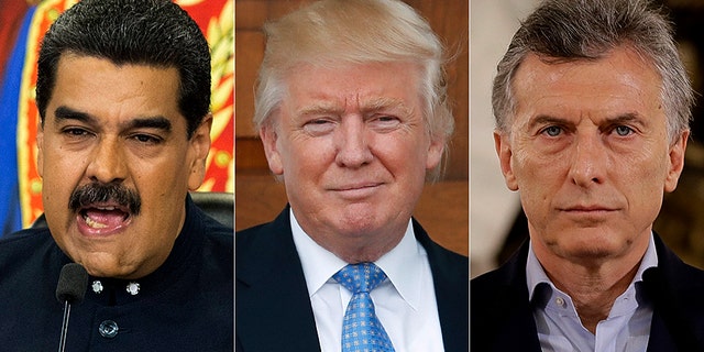 Argentine President Mauricio Macri (right) and Venezuelan President Nicolás Maduro (left)