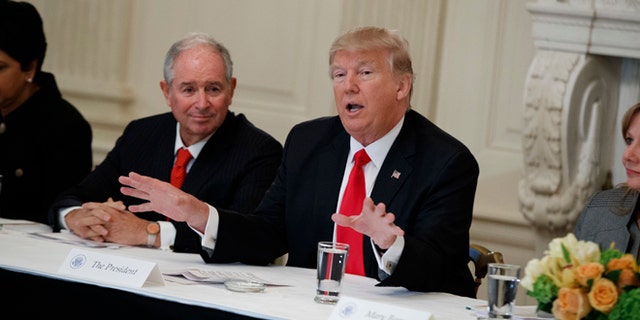 Feb. 3, 2017: President Donald Trump speaks during a meeting with business leaders in the State Dining Room of the White House in Washington.