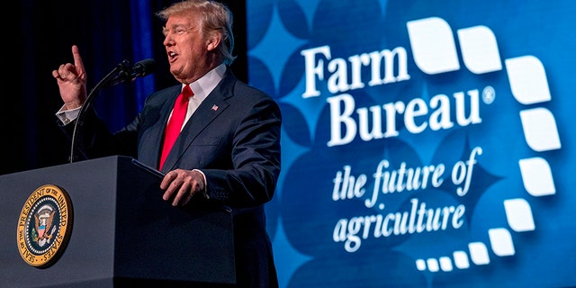 President Donald Trump speaks at the American Farm Bureau Federation's Annual Convention at the Gaylord Opryland Resort and Convention Center, Monday, Jan. 8, 2018, in Nashville, Tenn.