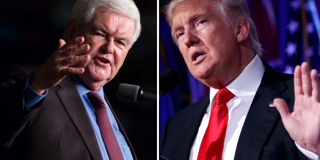 Former House Speaker Newt Gingrich, left, and President-elect Donald Trump