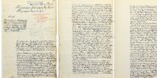 The reproductions provided by Landesarchiv Speyer show a letter by the grandfather of U.S. President-elect Donald Trump. The handwritten letter has been found in a German archive in which Donald Trump's grandfather unsuccessfully fought his expulsion from the country for failing to perform mandatory military service. (Landesarchiv Speyer via AP)
