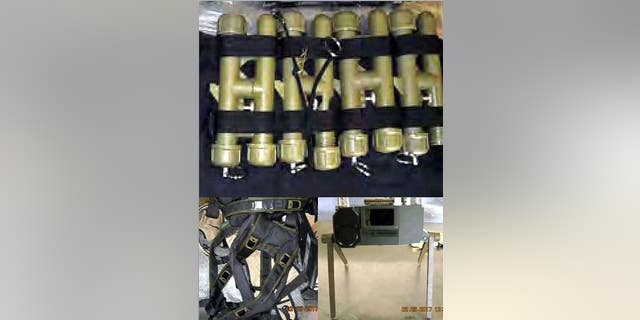 This realistic replica suicide vest and claymore mine were found in a checked bag at El Paso.