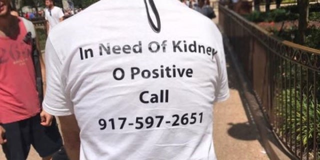 Rob Leibowitz wore this t-shirt around Disney World in August in a plea to find a kidney donor.