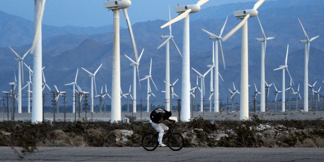 Wind turbines in Palm Springs, California.