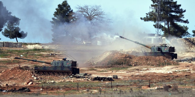 Feb. 16, 2016: Turkish artillery fire from the border near Kilis town toward northern Syria, in Kilis, Turkey.