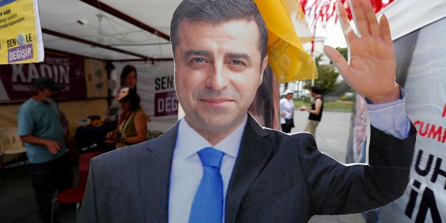 A cardboard cut-out of Selahattin Demirtas, who has campaigned for president from prison on terrorism-related charges.
