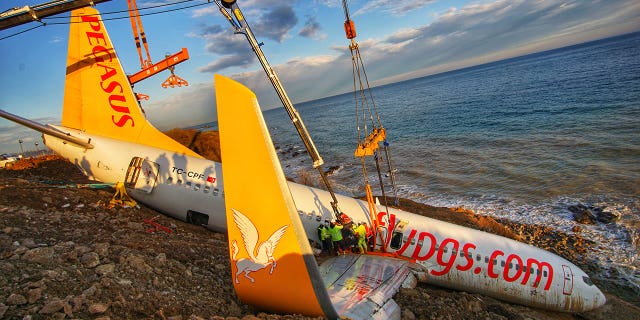 The Pegasus jet skidded off the runway at a Turkish airport Jan. 13 and plunged down the side of the cliff just a few feet away from the Black Sea.