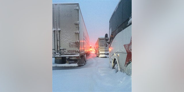 Traffic is stranded on the Pennsylvania Turnpike, I-76, in Somerset County, Pa. (AP)
