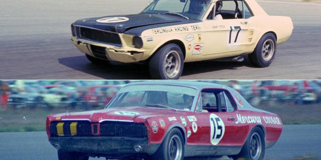 Racing versions of the 1967 Ford Mustang (top) and Mercury Cougar (bottom)