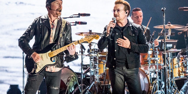 U2 perform at the Booaroo Music Festival in Tennessee.