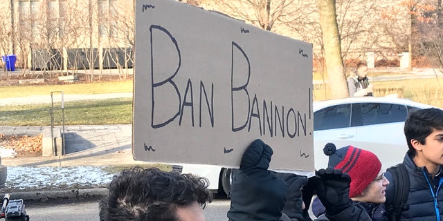 Dozens of demonstrators say they quickly organized the protest overnight after learning that Booth School of Business professor Luigi Zingales invited Bannon to appear on campus.