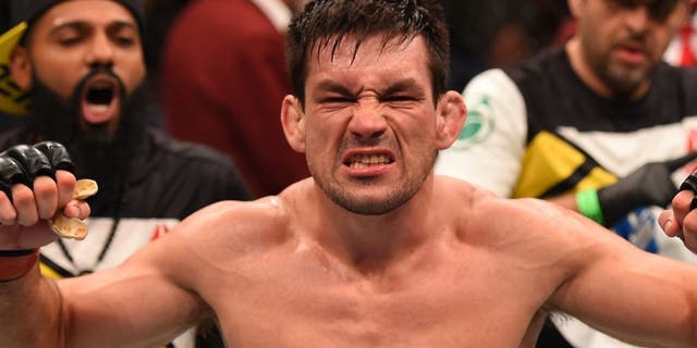 LAS VEGAS, NV - DECEMBER 12: Demian Maia of Brazil reacts to his victory over Gunnar Nelson of Iceland in their welterweight bout during the UFC 194 event inside MGM Grand Garden Arena on December 12, 2015 in Las Vegas, Nevada. (Photo by Josh Hedges/Zuffa LLC/Zuffa LLC via Getty Images)