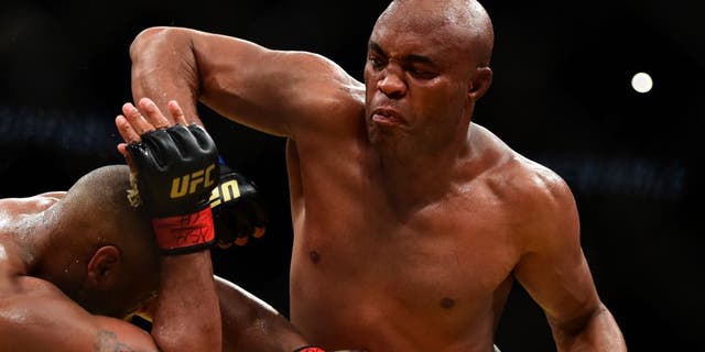 LAS VEGAS, NV - JULY 09: (R-L) Anderson Silva of Brazil elbows Daniel Cormier in their light heavyweight bout during the UFC 200 event on July 9, 2016 at T-Mobile Arena in Las Vegas, Nevada. (Photo by Harry How/Zuffa LLC/Zuffa LLC via Getty Images)