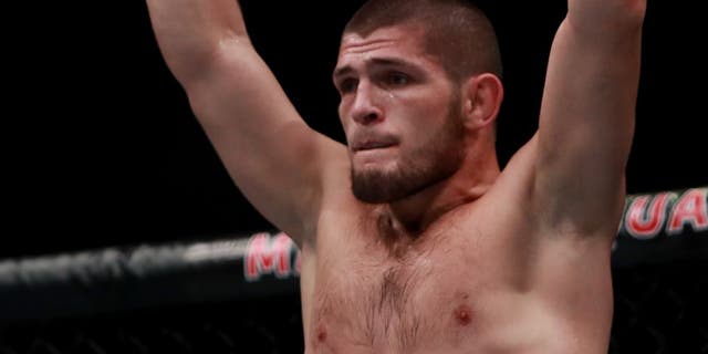 NEW YORK, NY - NOVEMBER 12: Khabib Nurmagomedov of Russia reacts against Michael Johnson of the United States in their lightweight bout during the UFC 205 event at Madison Square Garden on November 12, 2016 in New York City. (Photo by Michael Reaves/Getty Images )