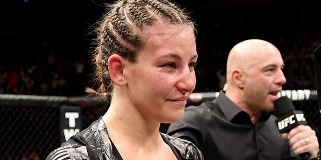 NEW YORK, NY - NOVEMBER 12: Miesha Tate of the United States reacts after her defeat to Raquel Pennington of the United States (not shown) in their women's bantamweight bout during the UFC 205 event at Madison Square Garden on November 12, 2016 in New York City. (Photo by Jeff Bottari/Zuffa LLC/Zuffa LLC via Getty Images)