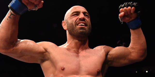 SAN DIEGO, CA - JULY 15: Manny Gamburyan celebrates his victory over Scott Jorgensen in their flyweight bout during the UFC event at the Valley View Casino Center on July 15, 2015 in San Diego, California. (Photo by Jeff Bottari/Zuffa LLC/Zuffa LLC via Getty Images)
