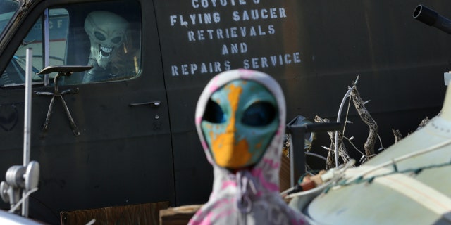 File photo - A roadside collection of alien dolls and toy UFO saucers is seen next to a roadside residence neat Jacumba, California, United States, Oct. 7, 2016. (REUTERS/Mike Blake)