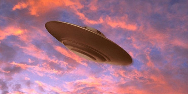 A creative illustration of a UFO in the sky.