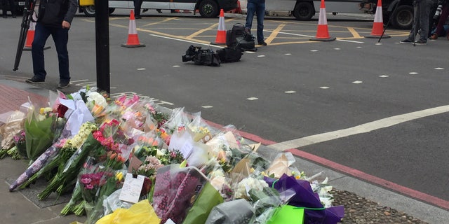 Flowers left at the site of the latest terror attack in London.