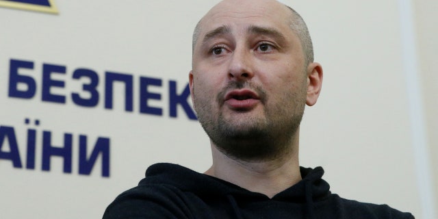 Russian journalist Arkady Babchenko, who was reported murdered in the Ukrainian capital on May 29, speaks during a news briefing by the Ukrainian state security service in Kiev, Ukraine May 30, 2018
