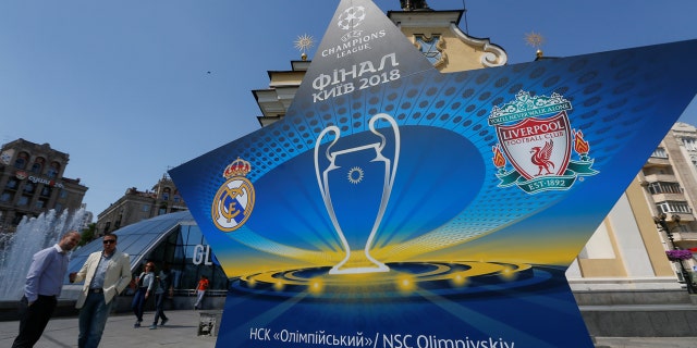 The logo of the Champions League Final is seen at the Independence Square in Kiev, Ukraine, May 10, 2018. Picture taken May 10, 2018.