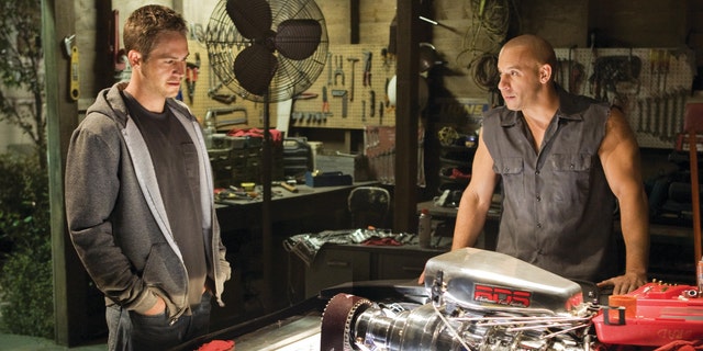 Paul Walker and Vin Diesel in a scene "Fast &amp; Furious 7."