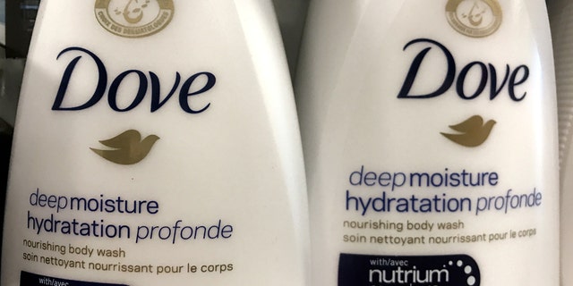 FILE PHOTO: Two bottles of Dove's Deep Moisture body wash are displayed in Toronto, Ontario, Canada, October 8, 2017. REUTERS/Chris Helgren/File Photo - RC143722D4C0