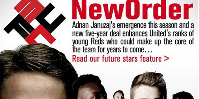 This photo shows the cover of Manchester United's "United Uncovered" email which has sparked outrage by its Swastika-style logo and the phrase "New Order" that has been linked to Nazism