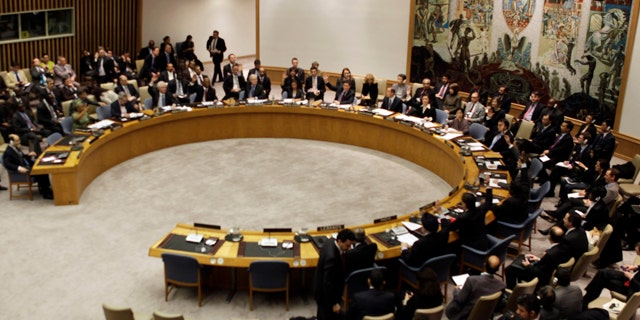Feb. 26, 2011: United Nations Security Council votes on the peace and security in Africa at U. N. headquarters. The U.N. Security Council met urgently Saturday to consider new sanctions against Libya to halt a violent crackdown on anti-government protesters.