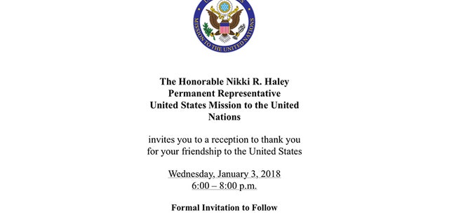 Haley’s email invitation (pictured) asks the nations who voted with the U.S. or abstained from the vote “to a reception to thank you for your friendship to the United States.”