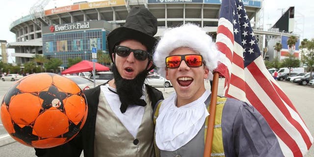Fans get ready in the parking lot before the Unites States plays host to Nigeria in a friendly at EverBank Field in Jacksonville, Fla., on Saturday, June 7, 2014. (Stephen M. Dowell/Orlando Sentinel/MCT)