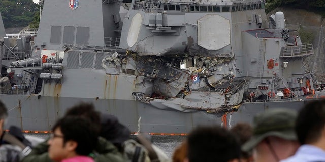 The USS Fitzgerald was badly damaged after it collided with a merchant ship off Japan on Saturday, June, 17, 2017.