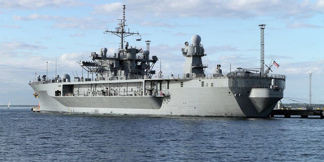 USS Mount Whitney at the port of Tallinn, Estonia on June 5.