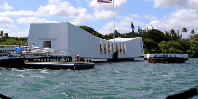 This Thursday, Sept. 21, 2017 file photo shows the USS Arizona Memorial in Pearl Harbor, Hawaii.
