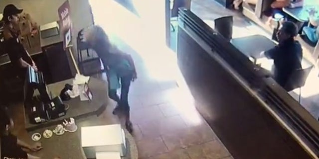 A woman apparently defecated on the floor of a Tim Hortons and threw the byproduct at a staffer on Monday.