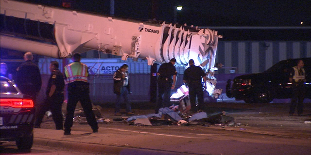 The crane to remove the Confederate statue was badly damaged in Sunday night's car crash.
