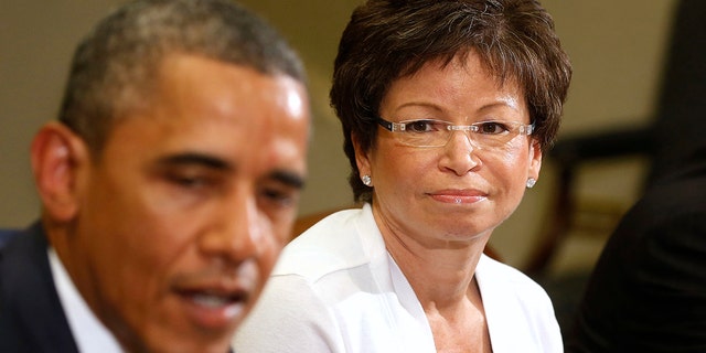 Barr apologized for a tweet she sent out about former Obama aide Valerie Jarrett (right).