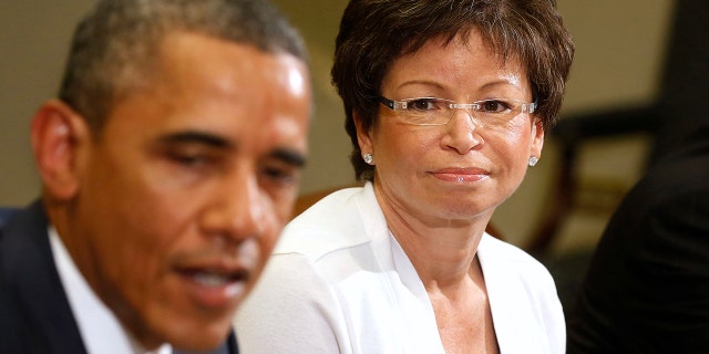 Barr apologized for a tweet she sent out about former Obama aide Valerie Jarrett (right).