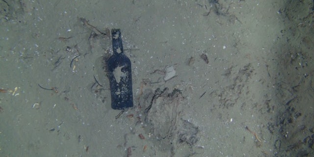 One of nine glass bottles observed at the site of the centuries-old shipwreck off the North Carolina coast.