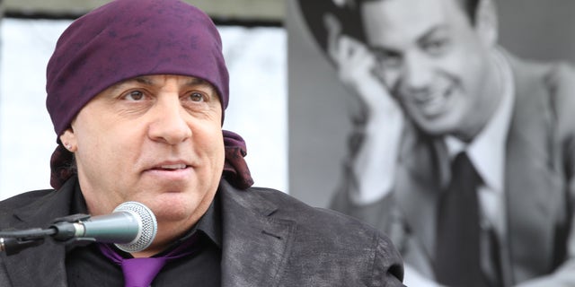 Steven Van Zandt speaking at the re-interment party for Alan Freed, a seminal figure in the history of modern music in Cleveland.