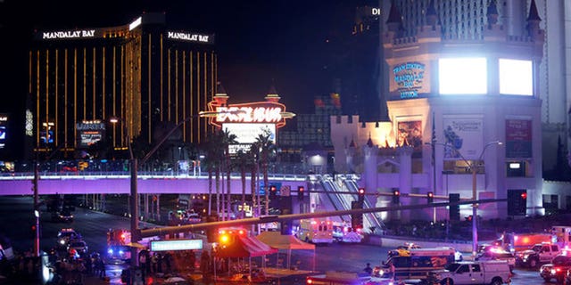 Outside Las Vegas' Mandalay Bay resort after the massacre on Sunday, October 1 that left 59 people dead, and more than 500 hospitalized.