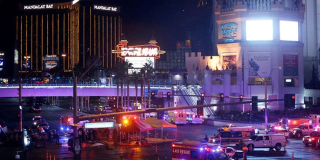 Outside Las Vegas' Mandalay Bay resort after the massacre on Sunday, October 1 that left 59 people dead, and more than 500 hospitalized.