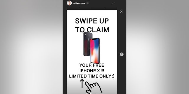 Users were prompted to swipe up for a potentially malicious scam on Sofia Vergara's Instagram Story.