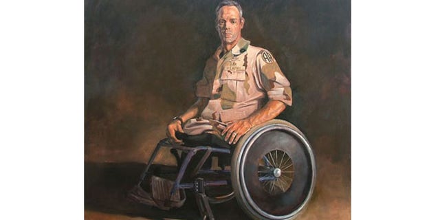 This 60"x 60" painting by U.S. Navy veteran Skip Rohde is titled "Warrior."