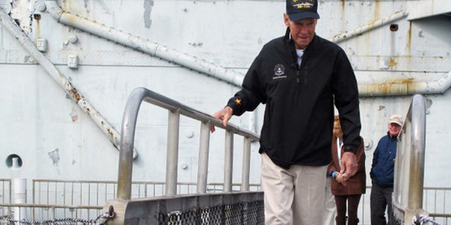Gerald Bowman, 82, boards the USS Laffey in Mount Pleasant, S.C.