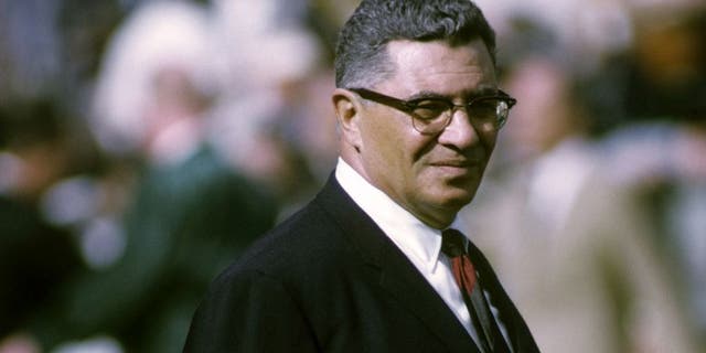 Green Bay Packers Hall of Fame head coach Vince Lombardi stalks the sidelines during Super Bowl II, a 33-14 victory over the Oakland Raiders on January 14, 1968, at the Orange Bowl in Miami, Florida. (Photo by Tony Tomsic/Getty Images)