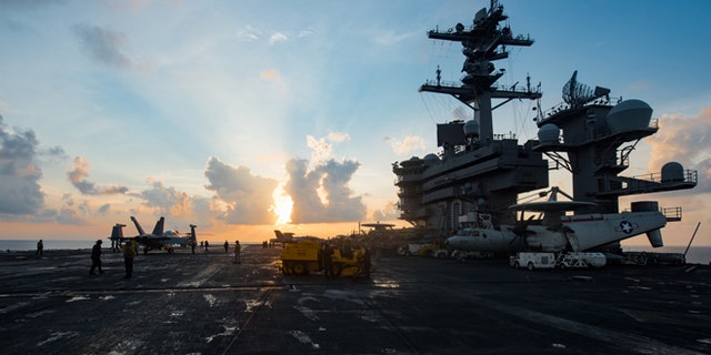 The USS Carl Vinson (CVN 70) transiting the South China Sea.