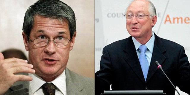 Shown here are Sen. David Vitter, left, and Interior Secretary Ken Salazar.